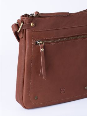 Harstone Large Leather Cross Body Bag in Tan