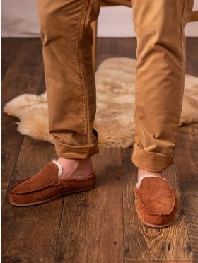 Sheepskin Moccasin Slider Slippers in Tan