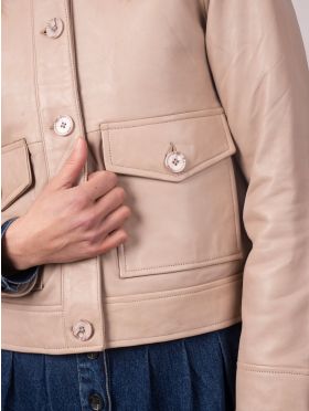 Brathay Collared Leather Jacket in Cappuccino