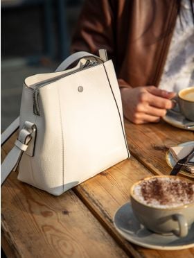 Crosby Compact Leather Cross Body Bag in Ivory