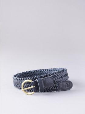 Waverton Leather Woven Belt in Navy