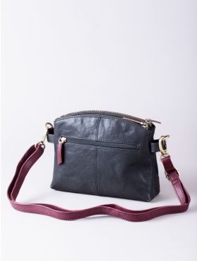 Hartsop Zip Leather Cross Body Bag in Black and Burgundy