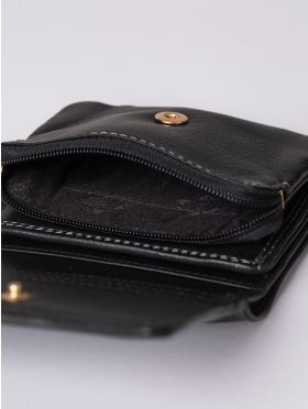 Small Leather Flapover Purse in Black
