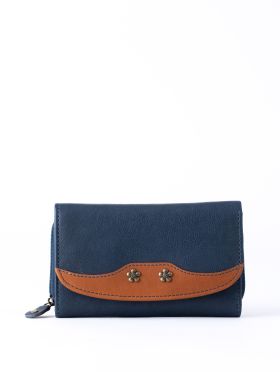 Hartsop Flapover Leather Purse in Navy and Cognac