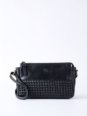 Waverton Woven Leather Cross Body Bag in Black