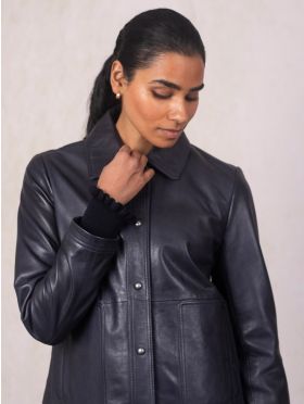 Newby Collared Leather Jacket in Navy