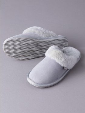 Ladies' Sheepskin Slider Slippers in Light Grey