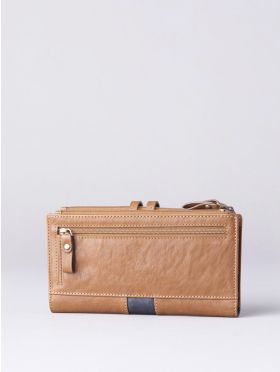 Hartsop Leather Double Zip Purse in Tan & Navy