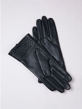 Willow Woven Cuff Leather Gloves in Black