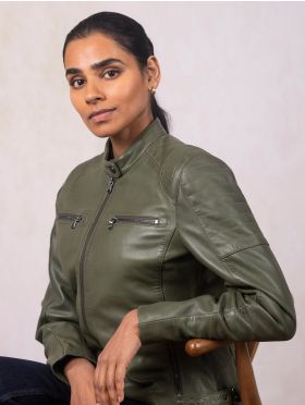 Buttermere Leather Racer Jacket in Green