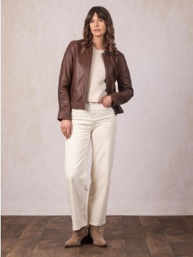 Crosthwaite Collared Leather Jacket in Chocolate