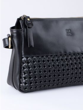 Waverton Woven Leather Cross Body Bag in Black