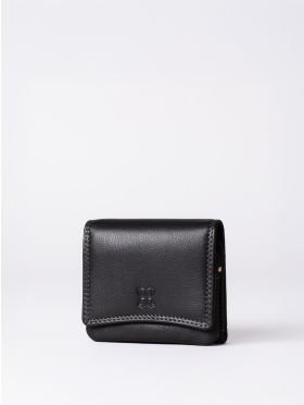 Small Leather Flapover Purse in Black