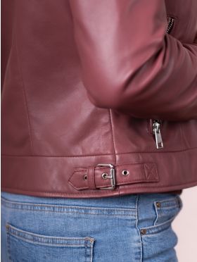 Thornhill Leather Biker Jacket in Plum