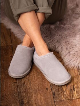 Ladies' Sheepskin Clog Slippers in Light Grey