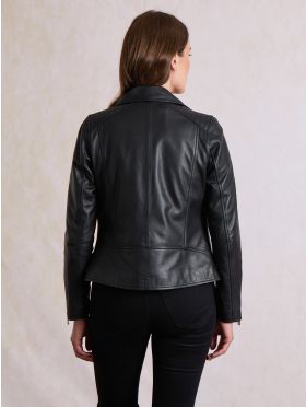Tarraby Leather Biker Jacket in Black
