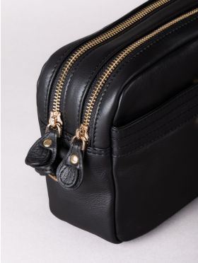 Cartmel Boxy Leather Cross Body Bag in Black