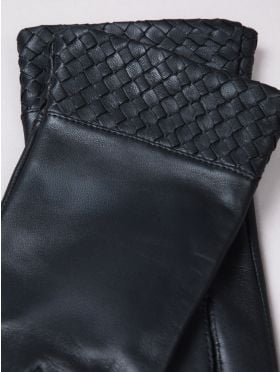 Willow Woven Cuff Leather Gloves in Black