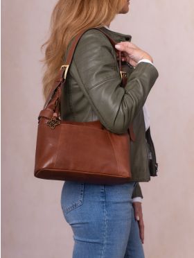 Medium Hobo North-South Leather Shoulder Bag
