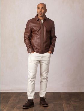 Renwick Collared Leather Jacket in Cognac