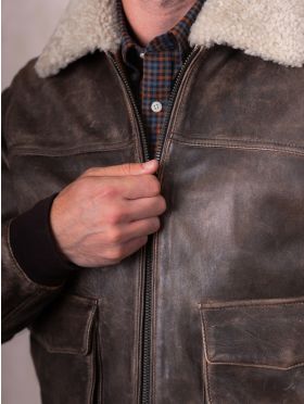 Fellfoot Leather Aviator Jacket in Chocolate Brown