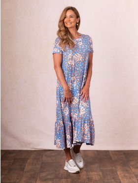 Romilly Short Sleeve Midi Dress in Blue