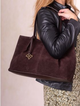 Mirehouse Suede Tote Bag in Chocolate Brown