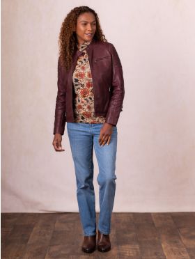 Buttermere Leather Racer Jacket in Burgundy