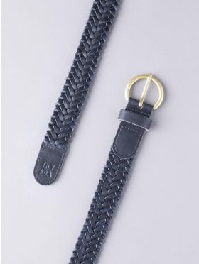 Waverton Leather Woven Belt in Navy