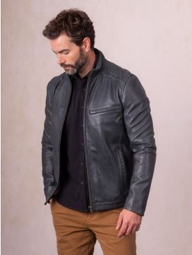 Penton Leather Jacket in Graphite Blue