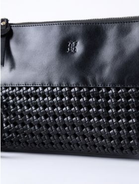 Waverton Woven Leather Cross Body Bag in Black