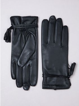 Tarraby Tassel Leather Gloves in Black