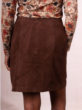 Suede A-Line Mini Skirt in Chocolate Brown