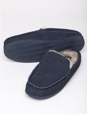 Sheepskin Moccasin Slider Slippers in Navy