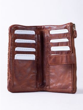 Wreay Large Leather Tab Purse in Cognac
