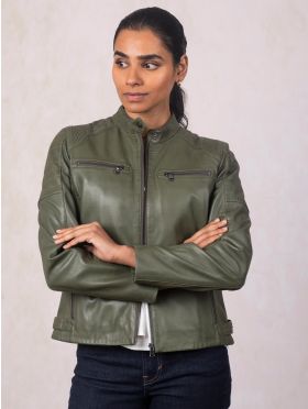 Buttermere Leather Racer Jacket in Green