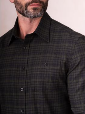 Keswick Cotton Checked Shirt in Dark Green