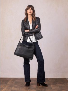 Howgill Leather Hobo Bag in Black