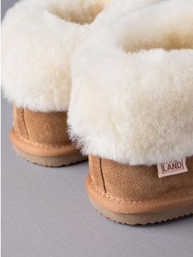 Ladies' Sheepskin Bootie Slippers in Tan