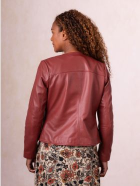 Crosby Collarless Leather Jacket in Russett Brown