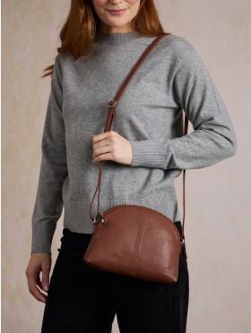 Elterwater curved Leather Cross Body Bag in Cognac