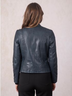 Annaside Leather Jacket in Navy