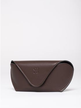 Flapover Leather Glasses Case in Brown