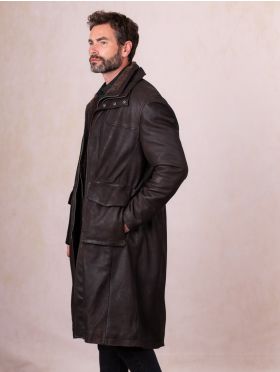 Kielder Long Leather Coat in Brown | Lakeland Leather