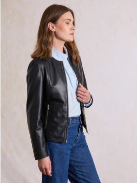 Crosby Collarless Leather Jacket in Black