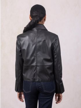 Kendal Collared Leather Jacket in Black