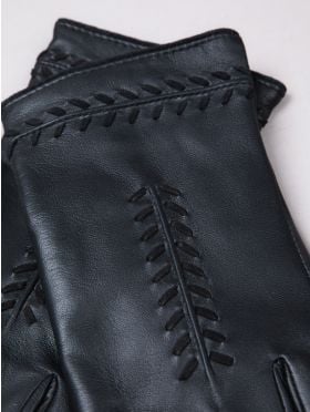 Suzie Stitch Detail Leather Gloves in Black