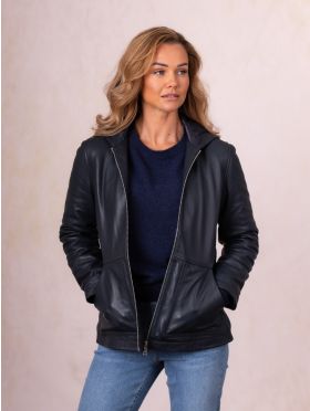 Hartside Hooded Leather Jacket in Navy | Lakeland Leather