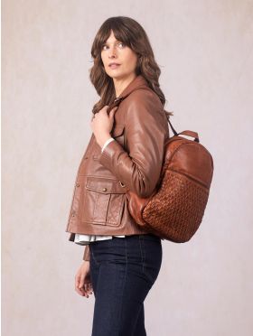 Storrs Woven Leather Backpack in Cognac