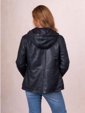 Hartside Hooded Leather Jacket in Navy | Lakeland Leather